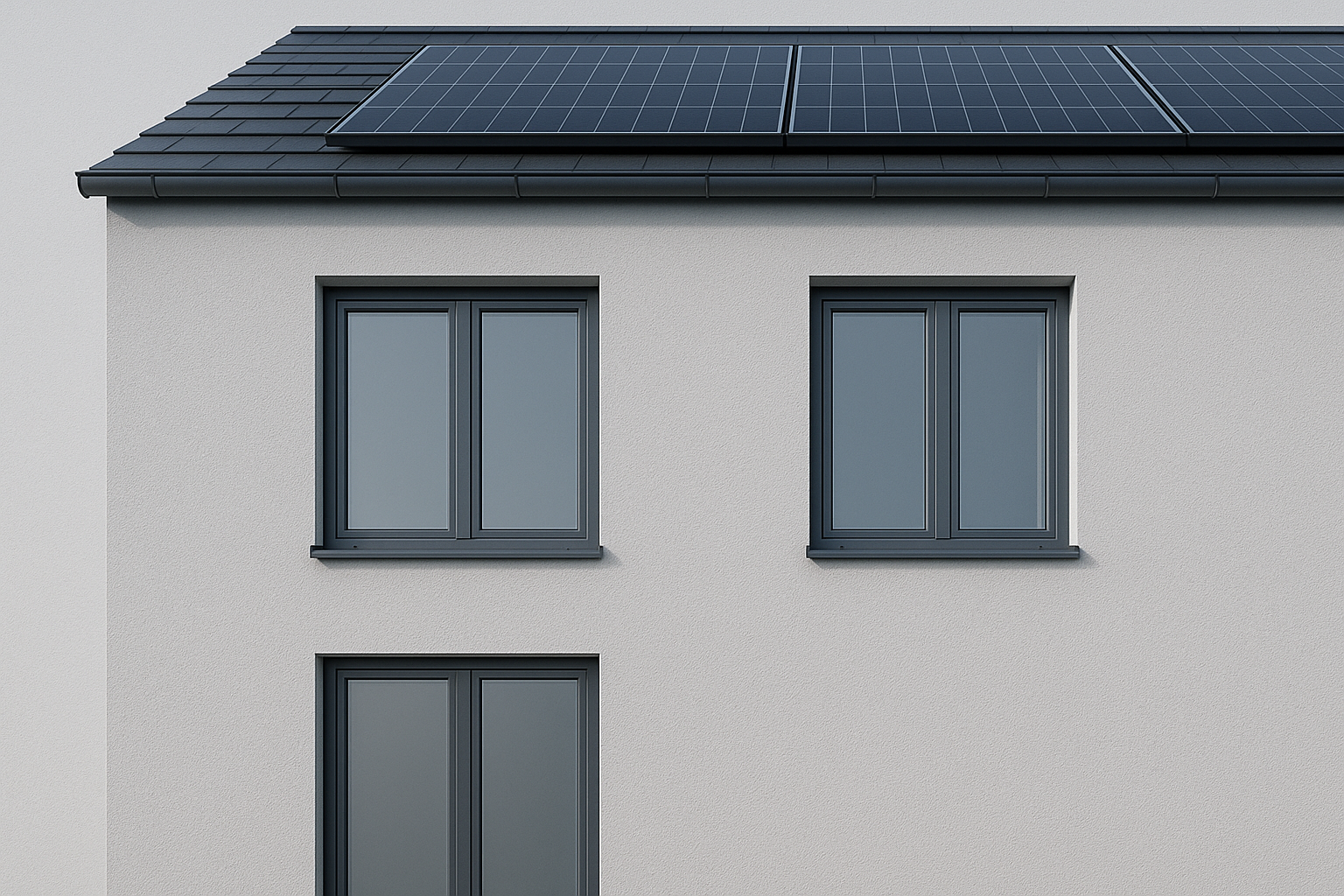 Gedämmte Fassade, moderne Fenster, PV-Dach